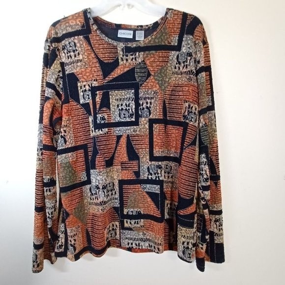 Chico's Tops - CHICOS Top Artsy Lg Womens Textured Tunic Elephant Travel Friendly Long Sleeve
